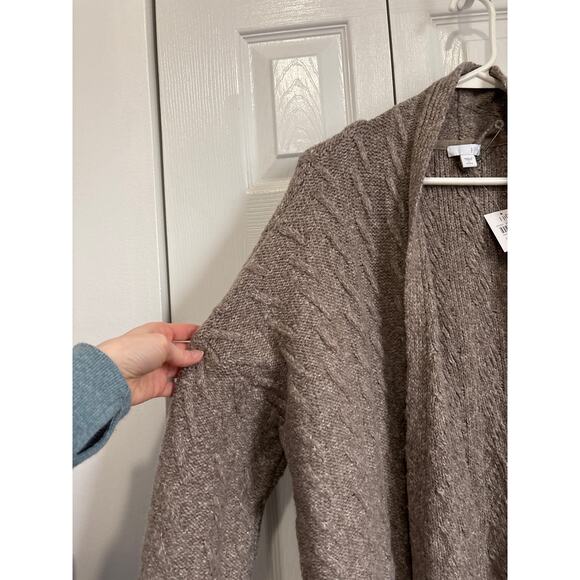 J Jill NWT Brown Cable Knit Alpaca Blend Open Front Cardigan sweater Large P - Picture 3 of 8